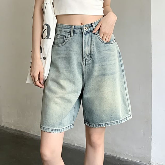 Low Rise Washed Denim Shorts