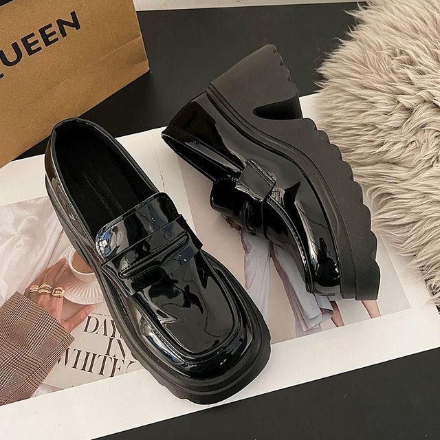 Faux Leather Platform Chunky Heel Loafers