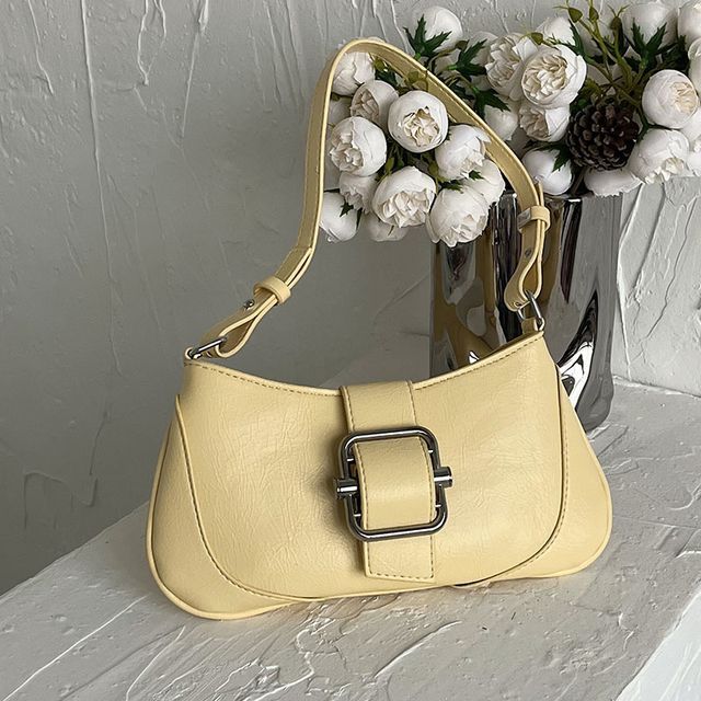 Plain Buckled Panel Shoulder Bag