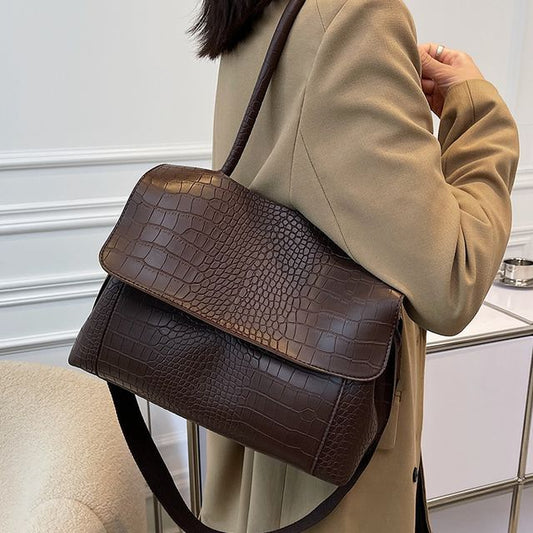 Crocodile Grain Flap Tote Bag