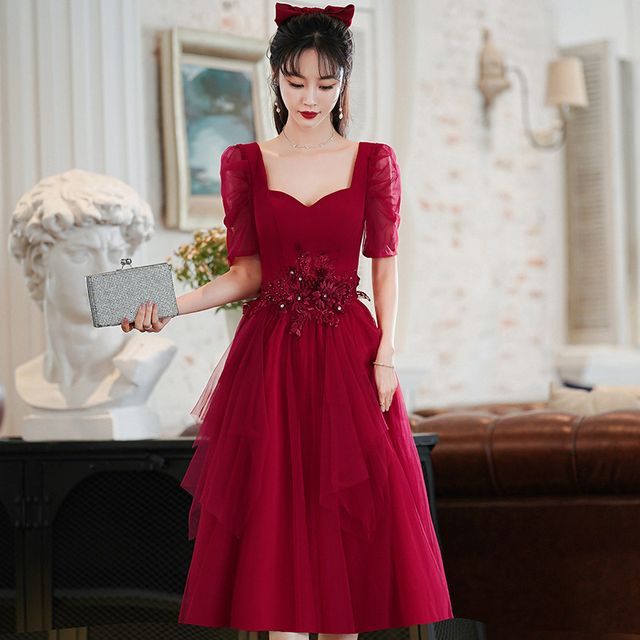 Dress Mesh Short-Sleeve / Evening A-Line Neckline Sweetheart Gown