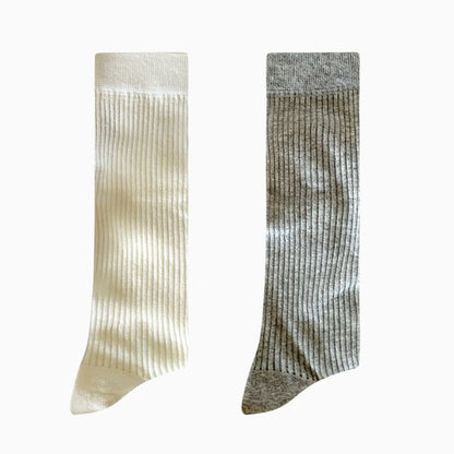 Set Of 2: Plain Ribbed Socks