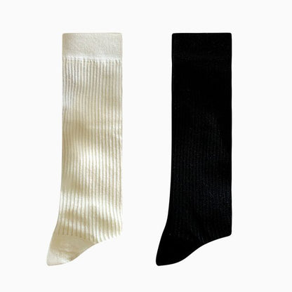 Set Of 2: Plain Ribbed Socks