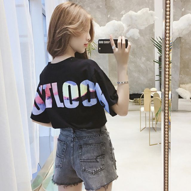 T-Shirt Neck Crew Lettering Short-Sleeve