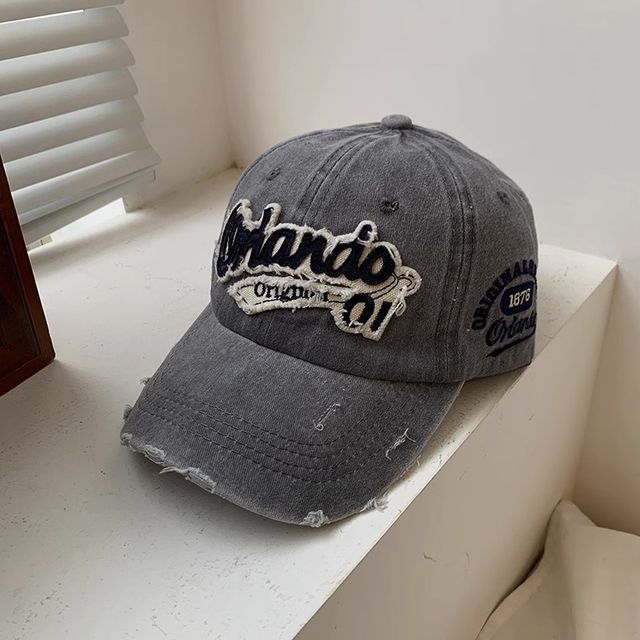 Baseball Embroidered Lettering Distressed Cap