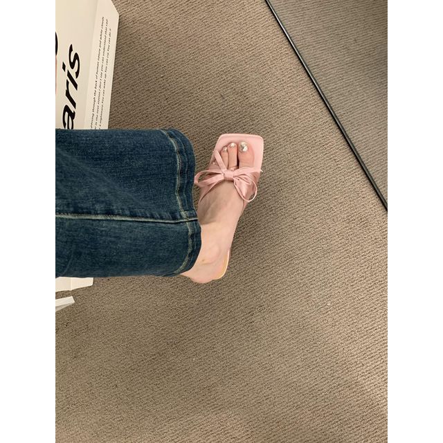 Slide Sandals Bow Heel Chunky