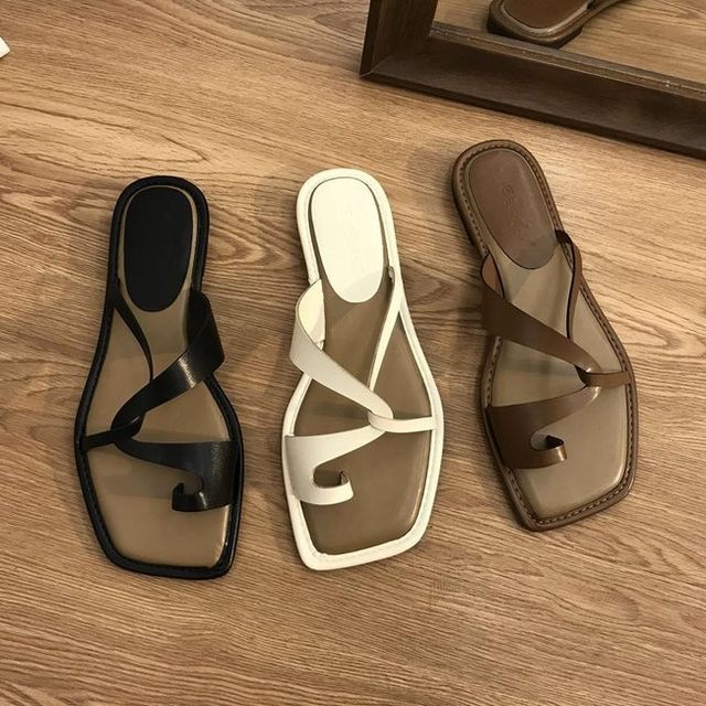 Square-Toe Sandals Slide Toe-Loop