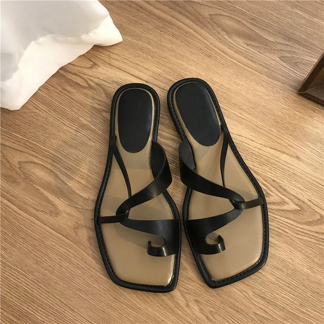 Square-Toe Sandals Slide Toe-Loop