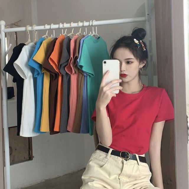 Tee Short-Sleeve Neck Round Plain