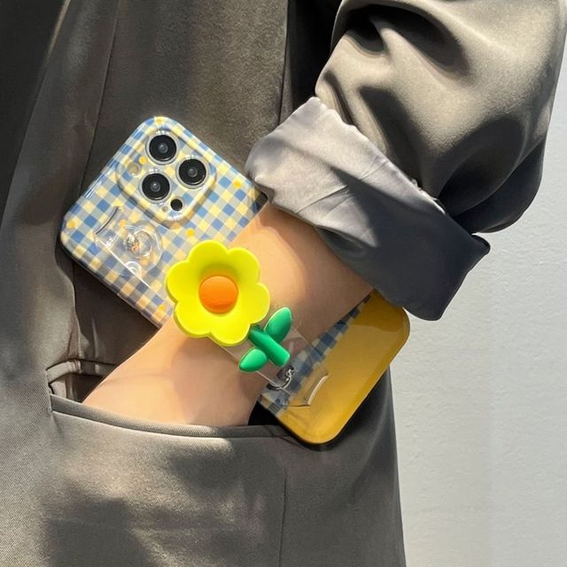 Case Plaid Flower Phone Wristband