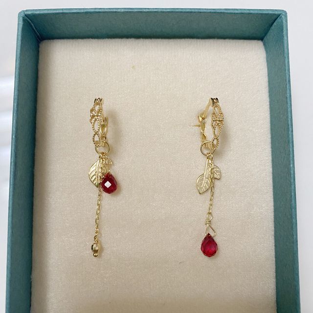 Leaf Agate designs) Earring Alloy Asymmetrical Drop (various