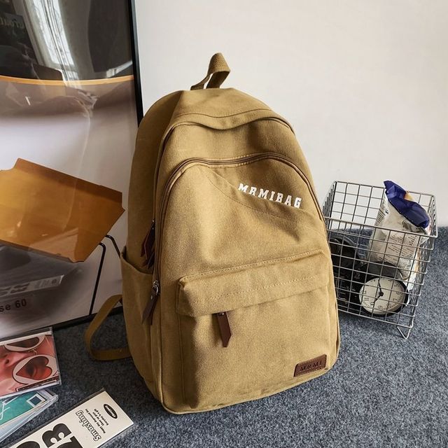 Lettering Print Canvas Backpack