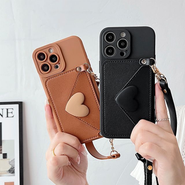 Heart Coin Purse Crossbody Strap Phone Case - iPhone 14 Pro Max / 14 Pro / 14 Max / 14 / 13 Pro Max / 13 Pro / 13 / 13 mini / 12 Pro Max / 12 Pro / 12 / 12 mini / 11 Pro Max / 11 Pro / 11 / SE / XS Max / XS / XR / X / 8 / 8 Plus / 7 / 7 Plus