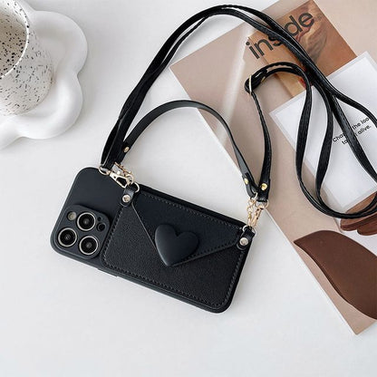 Heart Coin Purse Crossbody Strap Phone Case - iPhone 14 Pro Max / 14 Pro / 14 Max / 14 / 13 Pro Max / 13 Pro / 13 / 13 mini / 12 Pro Max / 12 Pro / 12 / 12 mini / 11 Pro Max / 11 Pro / 11 / SE / XS Max / XS / XR / X / 8 / 8 Plus / 7 / 7 Plus