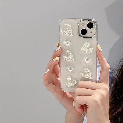 Heart Faux Pearl Phone Case - iPhone 14 Pro Max / 14 Pro / 14 Max / 14 / 13 Pro Max / 13 Pro / 13 / 13 mini / 12 Pro Max / 12 Pro / 12 / 12 mini / 11 Pro Max / 11 Pro / 11 / SE / XS Max / XS / XR / X / 8 / 8 Plus / 7 / 7 Plus