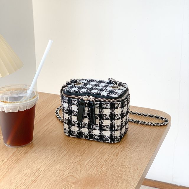 Plaid Chain Strap Crossbody Bag