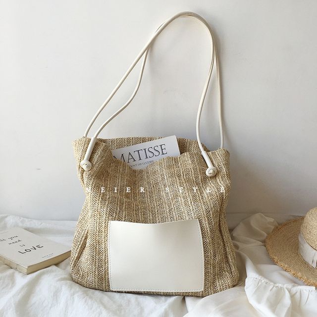 Applique Straw Tote Bag