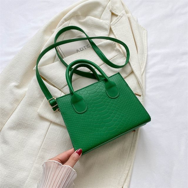 Top Handle Crocodile Grain Crossbody Bag