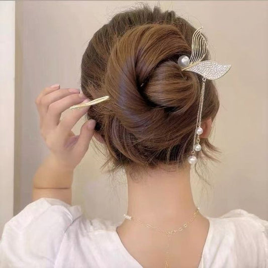 Mermaid Tail Rhinestone Faux Pearl Alloy Hair Stick