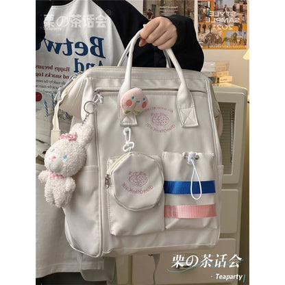 Strawberry Embroidered Top Handle Backpack