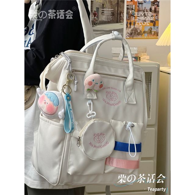 Strawberry Embroidered Top Handle Backpack