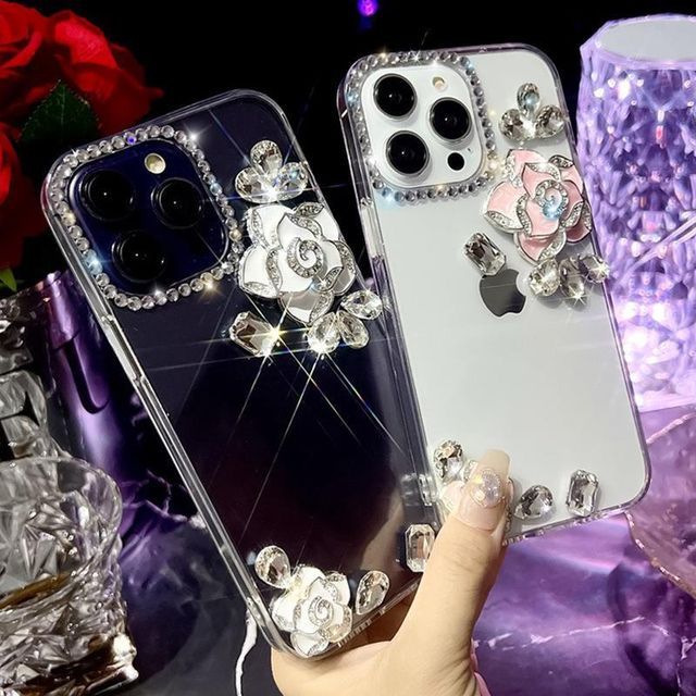 Case Transparent Rhinestone Floral Phone