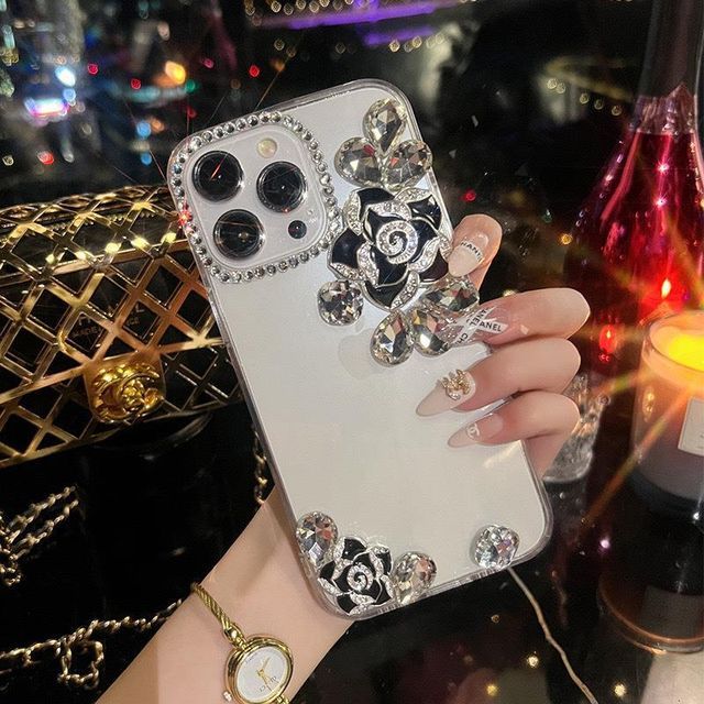 Case Transparent Rhinestone Floral Phone