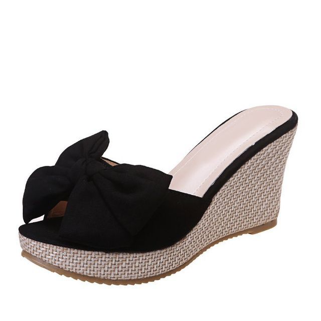 Espadrille Slide Bow Wedge Sandals Heel
