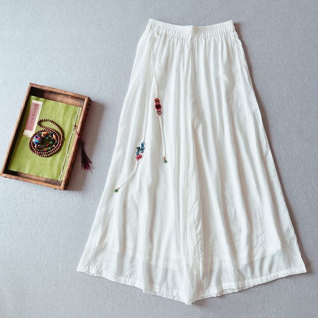 High Rise Floral Embroidered Wide Leg Pants