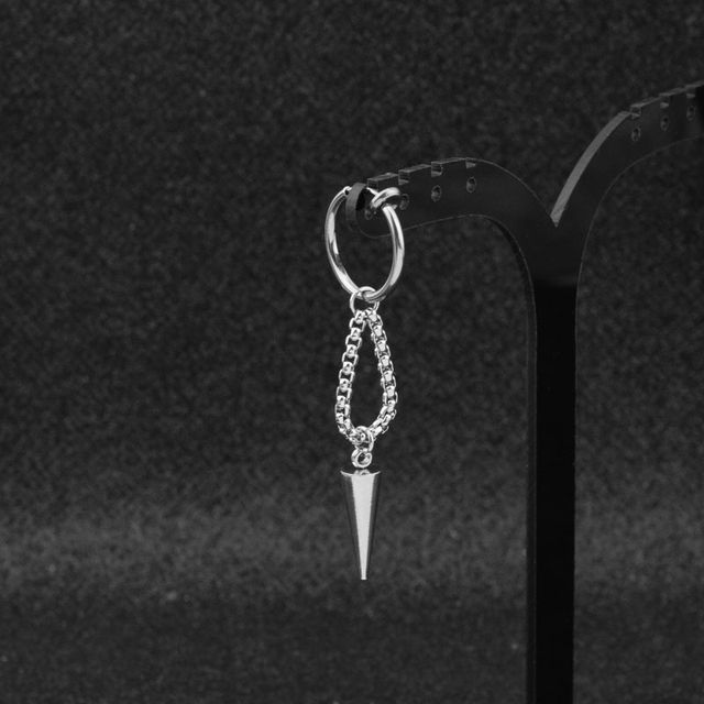Stud Chain Asymmetrical Stainless Steel Dangle Earring