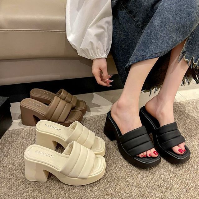 Platform Square-Toe Sandals Slide