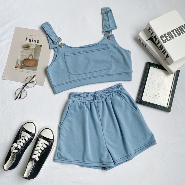 Set: Plain Crop Tank Top + Shorts