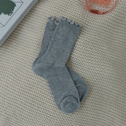 Plain Ribbed Lettuce Edge Socks / Set