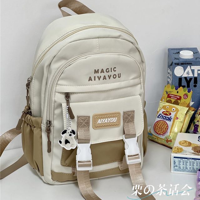 Lettering Buckled Backpack / Charm / Set