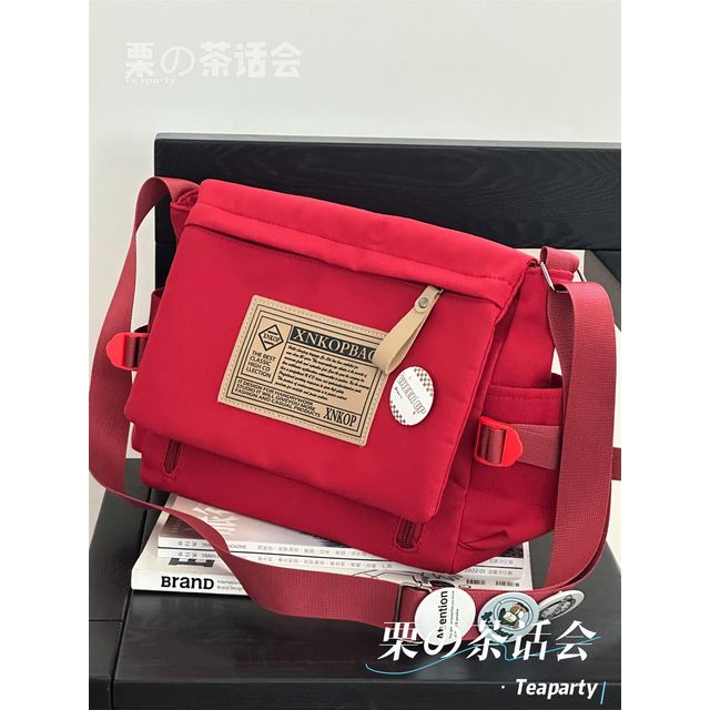 Lettering Label Applique Flap Crossbody Bag