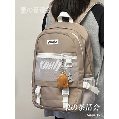 Lettering Buckled Paneled Backpack / Charm / Set