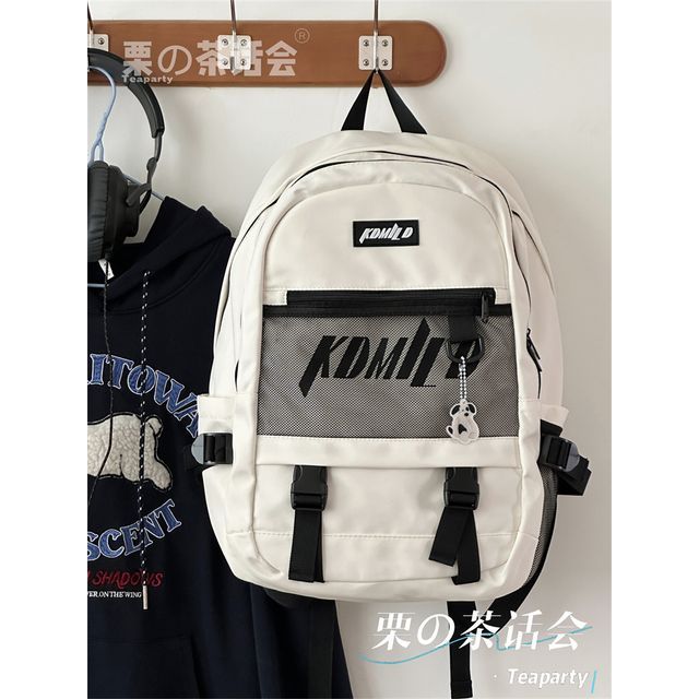 Lettering Buckled Paneled Backpack / Charm / Set