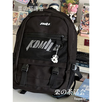 Lettering Buckled Paneled Backpack / Charm / Set