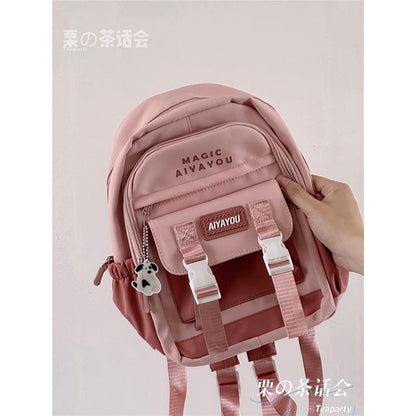 Lettering Buckled Backpack / Charm / Set