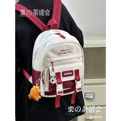 Lettering Buckled Backpack / Charm / Set