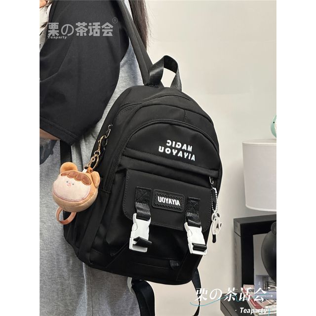 Lettering Buckled Backpack / Charm / Set