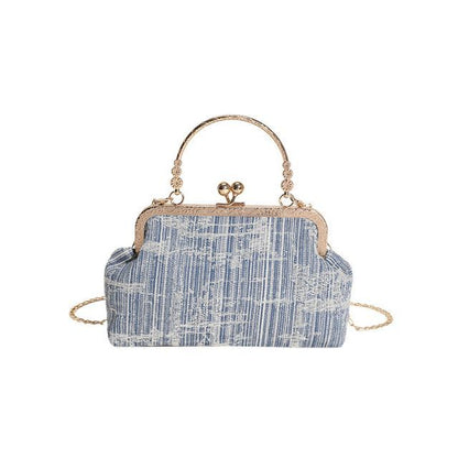 Kiss Lock Denim Crossbody Bag