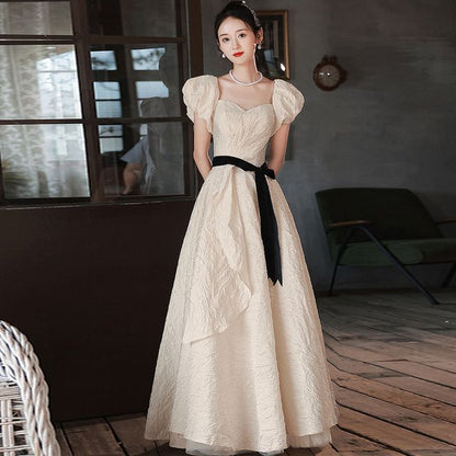 Short-Sleeve Sweetheart Neckline A-Line Evening Gown