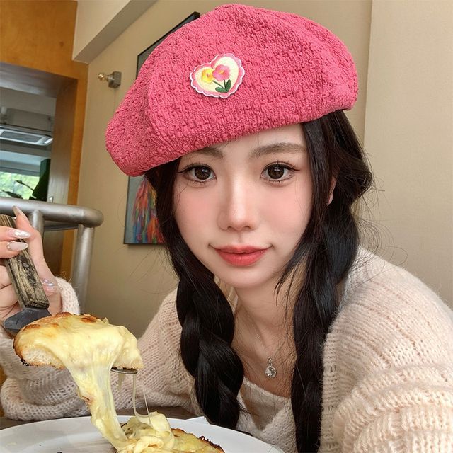 Flower Heart Applique Beret