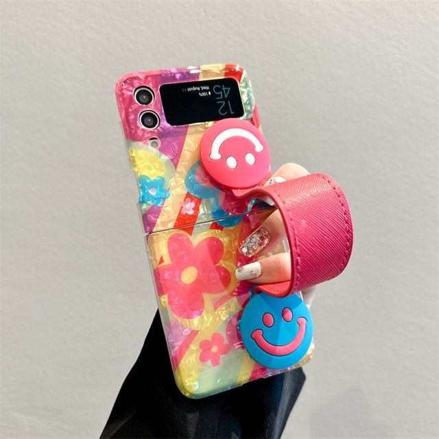 Flower Smiley Face Mobile Phone Case  With Hand Strap