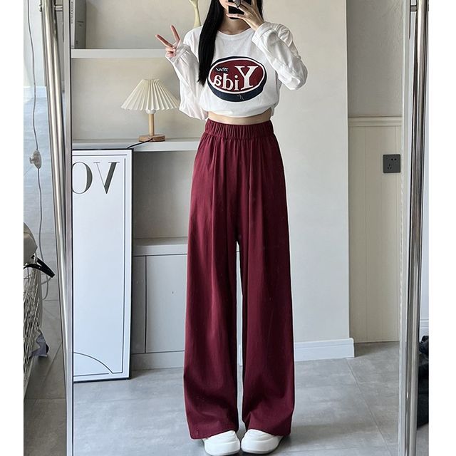 High Rise Plain Pocketed Wide Leg Sweatpants