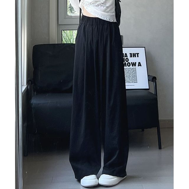 High Rise Plain Pocketed Wide Leg Sweatpants