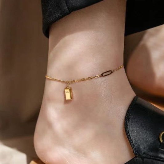 Gold Brick Pendant Anklet