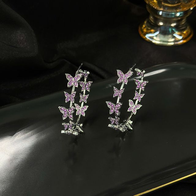 Butterfly Rhinestone Hoop Earring