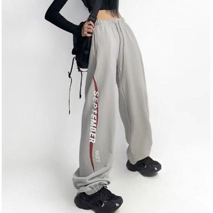 High Rise Lettering Print Straight-Fit Sweat Pants